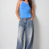 Contrast Rib Tank Top - Blue