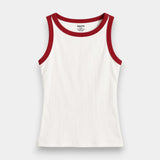 Contrast Rib Tank Top - Cream&Red