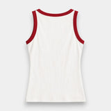 Contrast Rib Tank Top - Cream&Red
