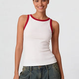 Contrast Rib Tank Top - Cream&Red