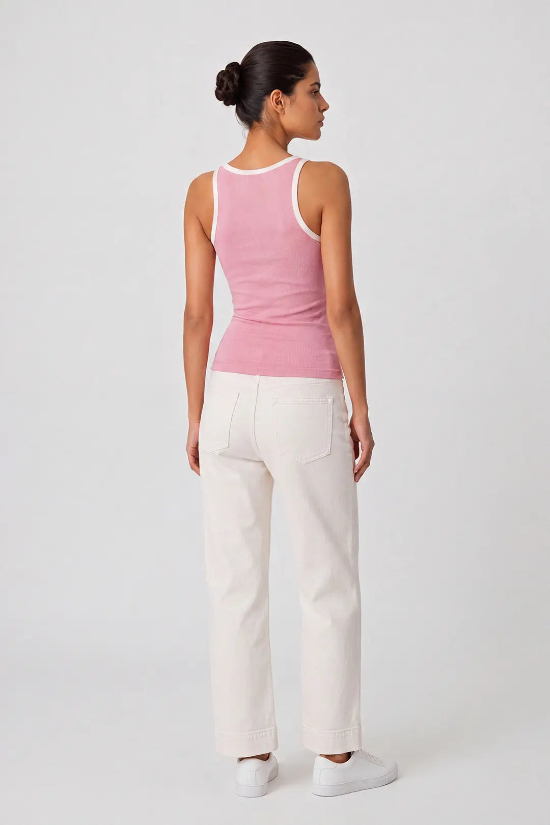 Contrast Rib Tank Top - Deep Pink