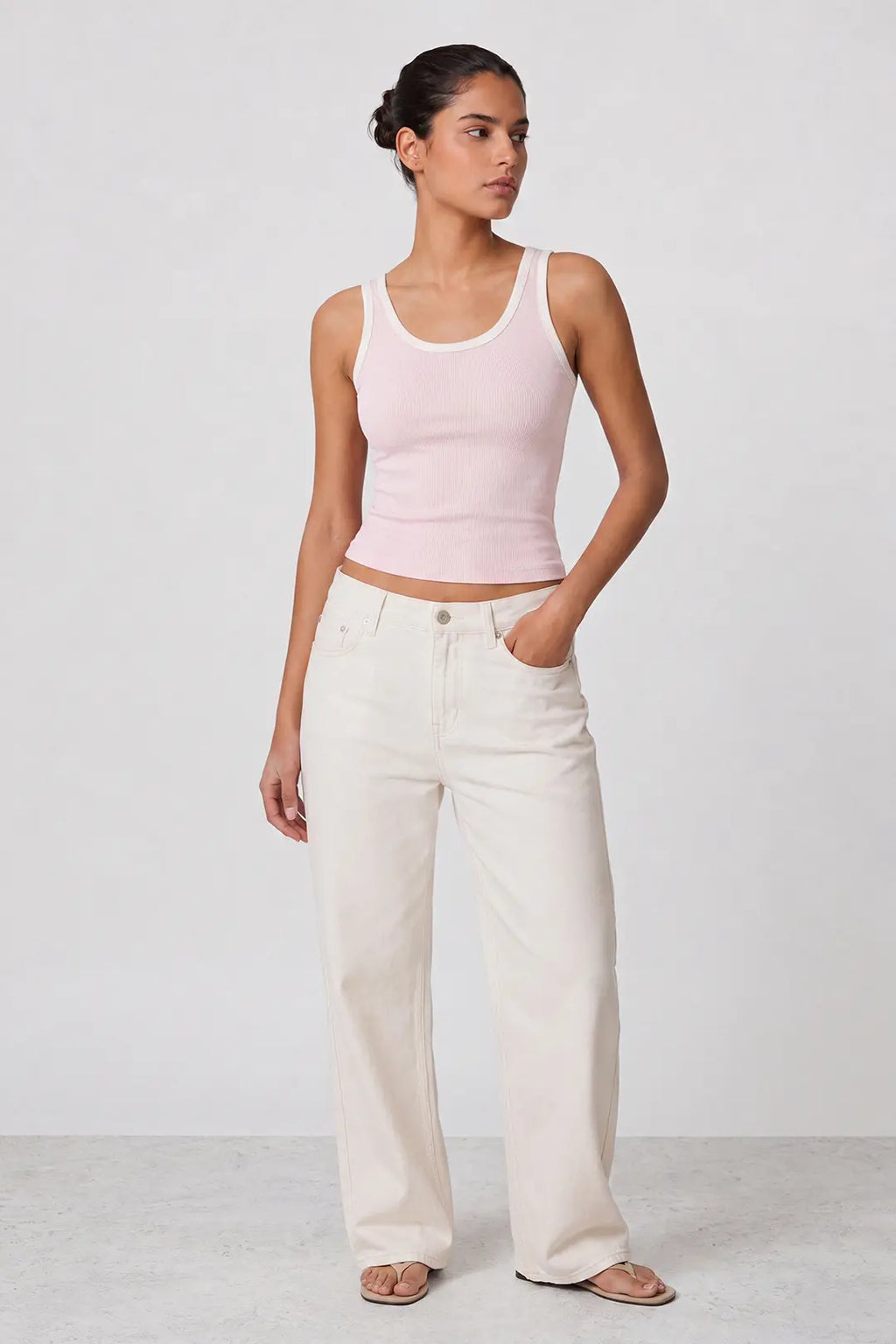 Contrast Rib Tank Top - Light Pink