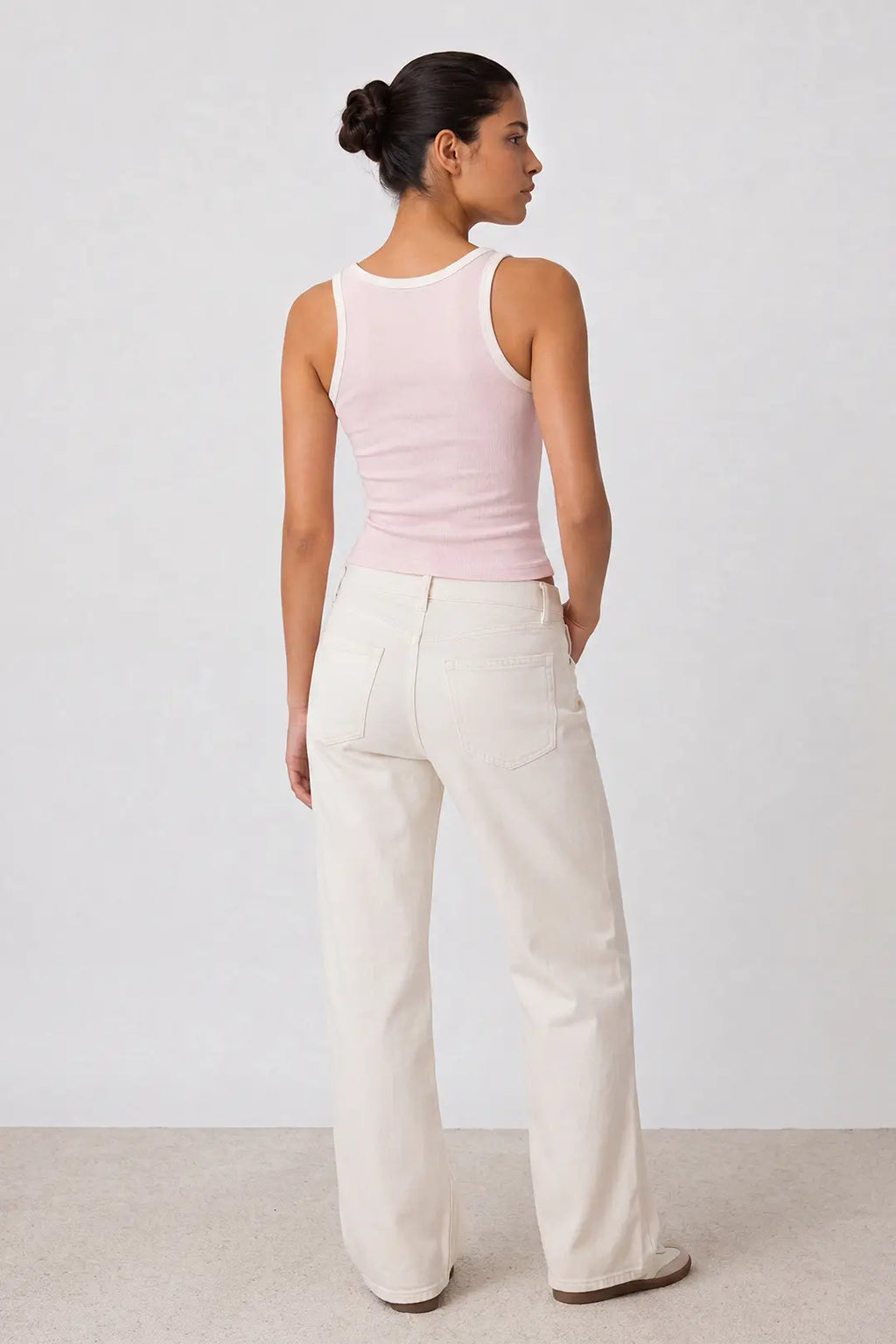 Contrast Rib Tank Top - Light Pink