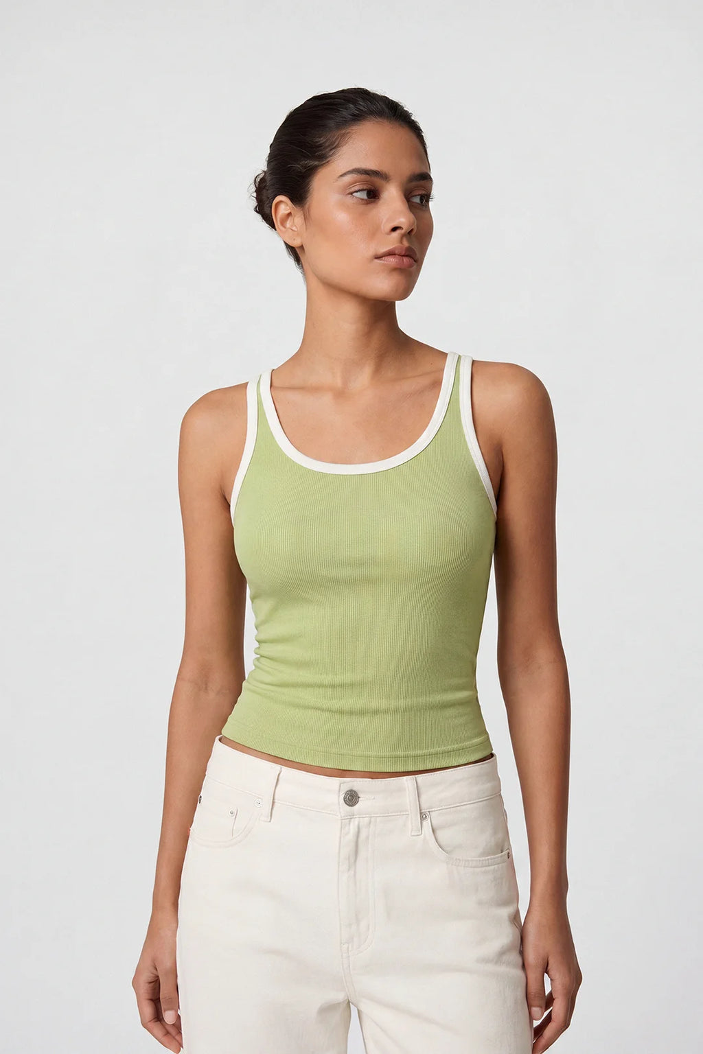 Contrast Rib Tank Top - Olive