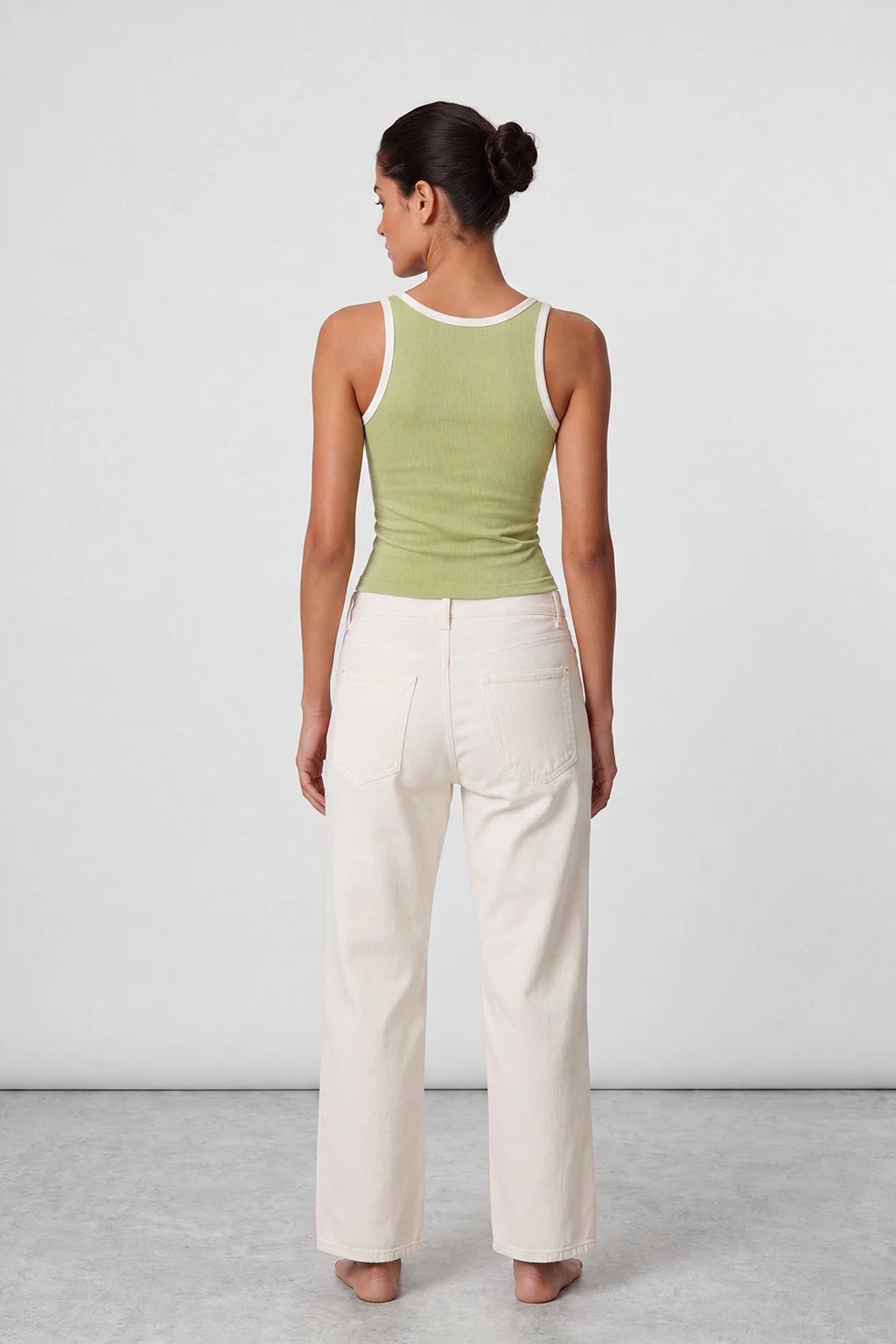 Contrast Rib Tank Top - Olive