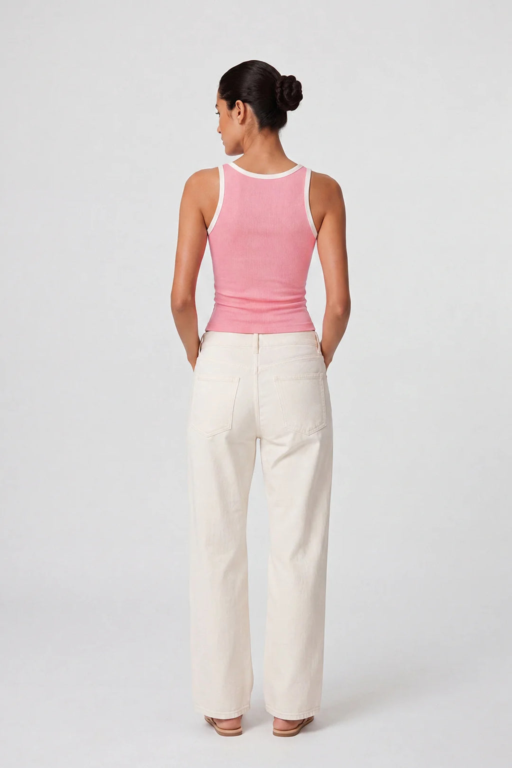 Contrast Rib Tank Top - Pastel Pink