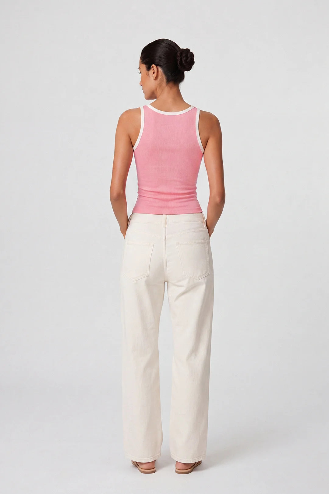 Contrast Rib Tank Top - Pastel Pink