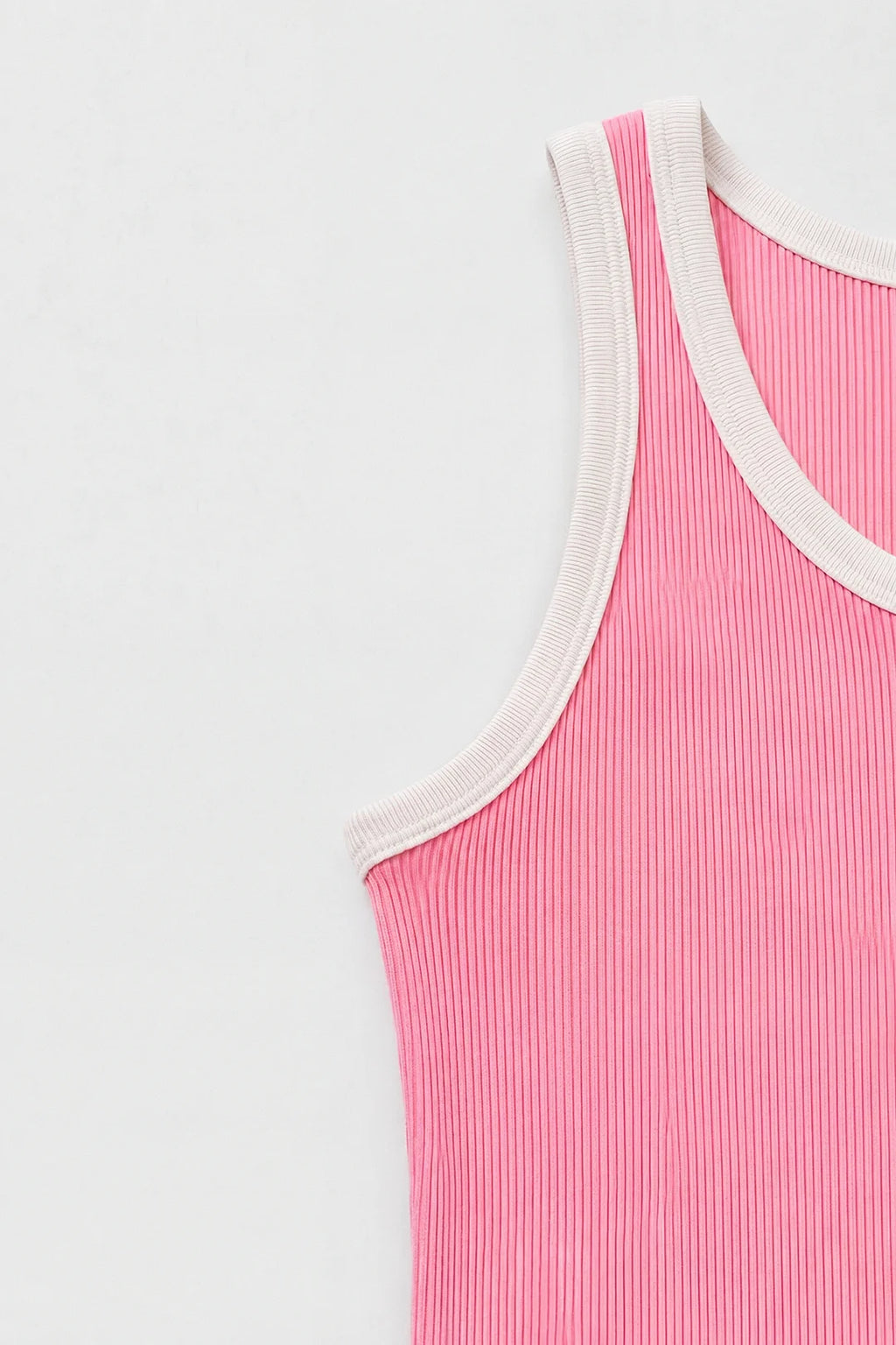 Contrast Rib Tank Top - Pastel Pink