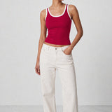 Contrast Rib Tank Top - Red