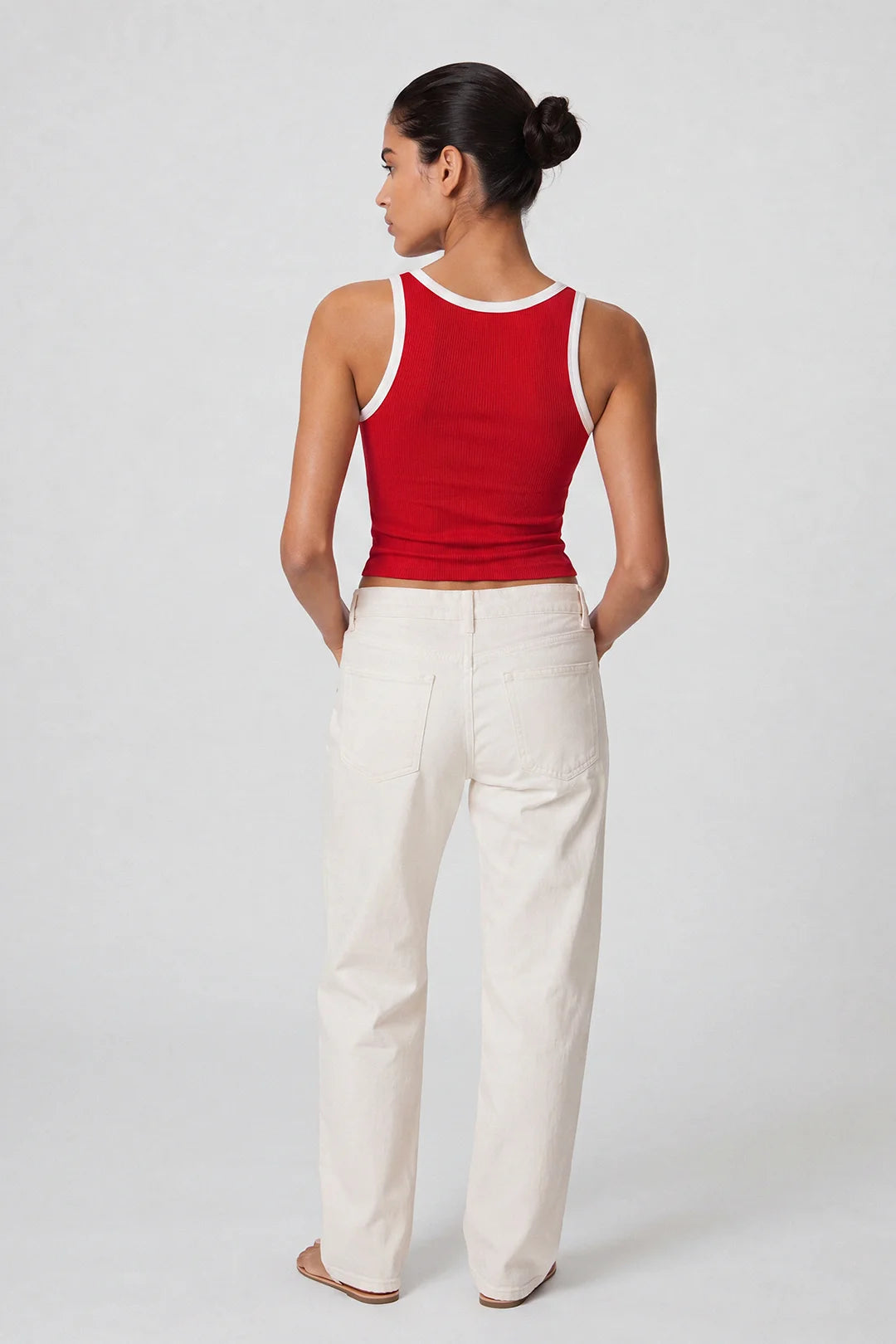 Contrast Rib Tank Top - Red