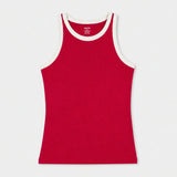 Contrast Rib Tank Top - Red