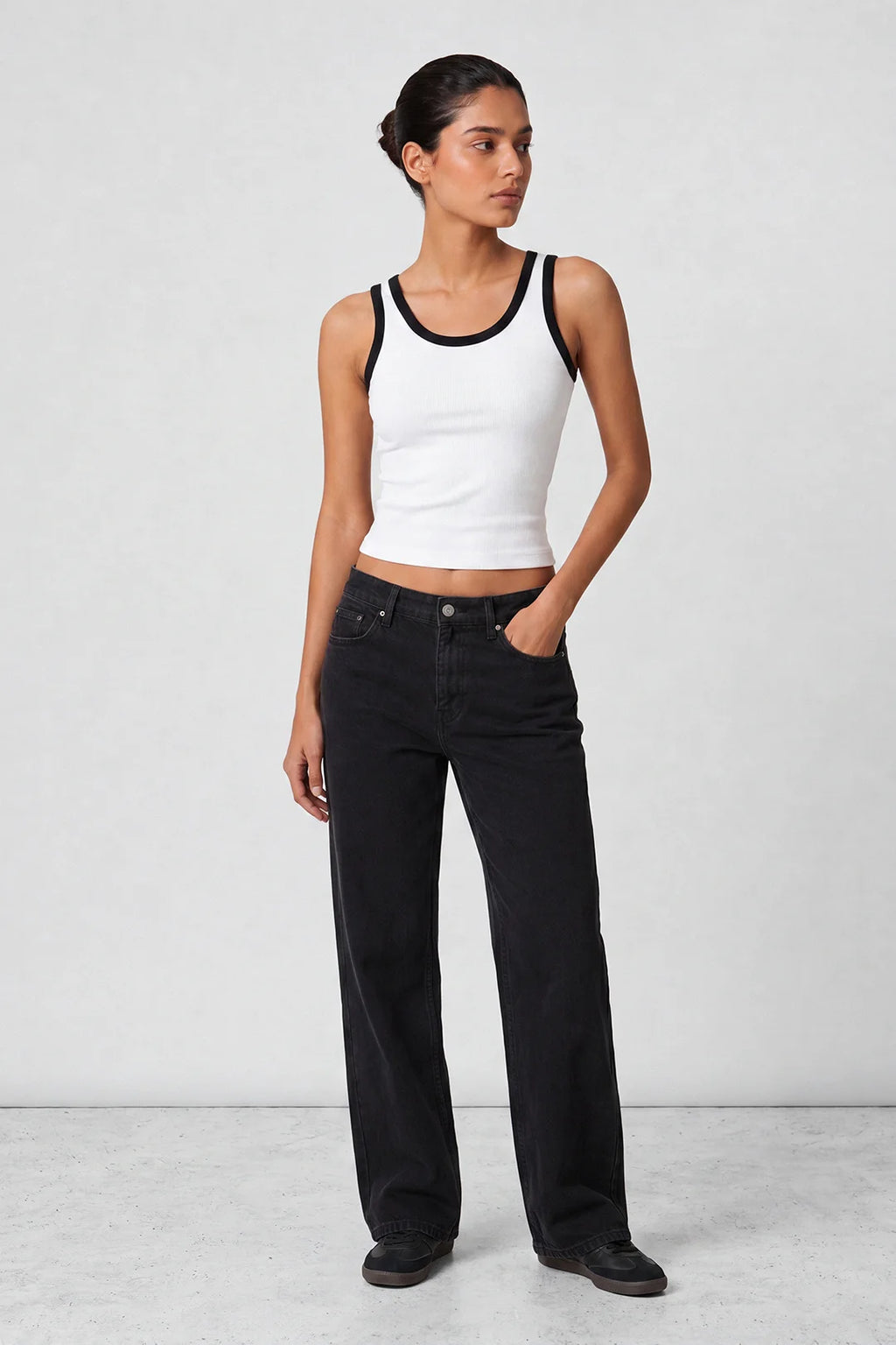 Contrast Rib Tank Top - White