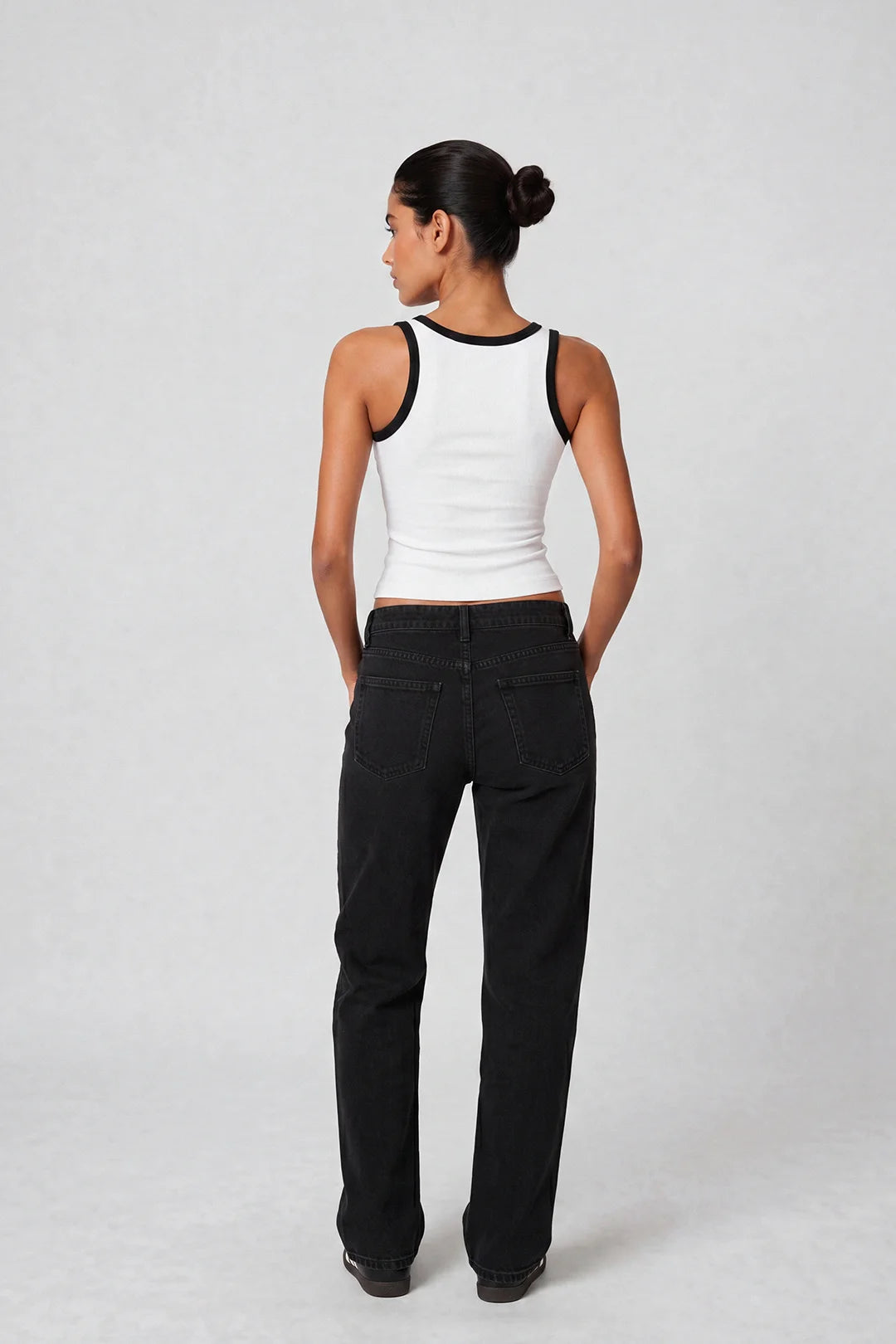 Contrast Rib Tank Top - White