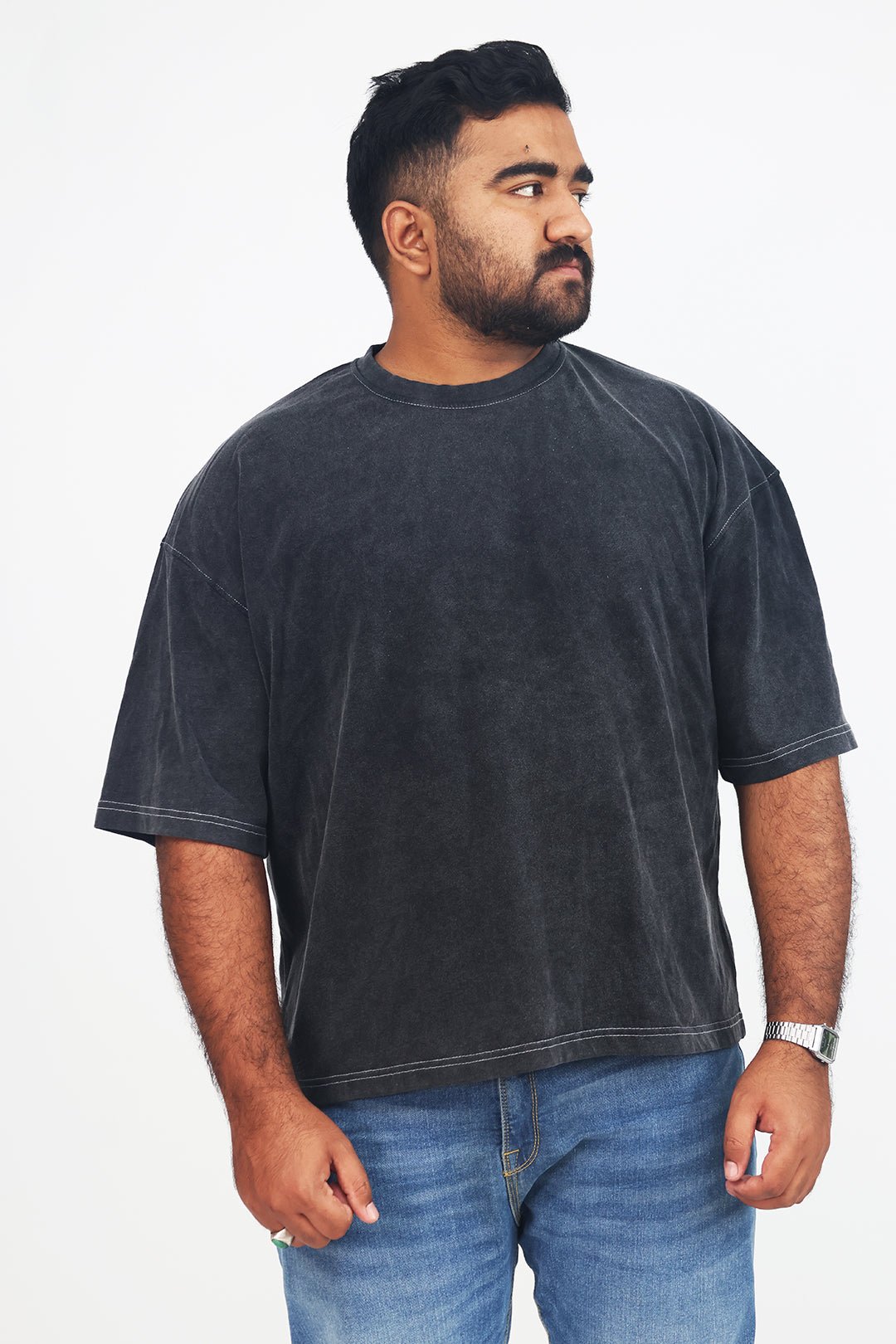 Black Acid Washed Oversized Tee - Savys - 