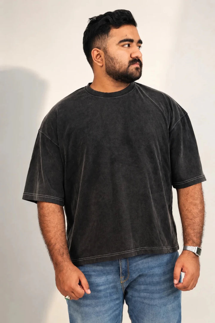 Black Acid Washed Oversized Tee - Savys Retail -