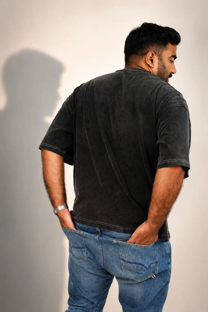Black Acid Washed Oversized Tee - Savys Retail -