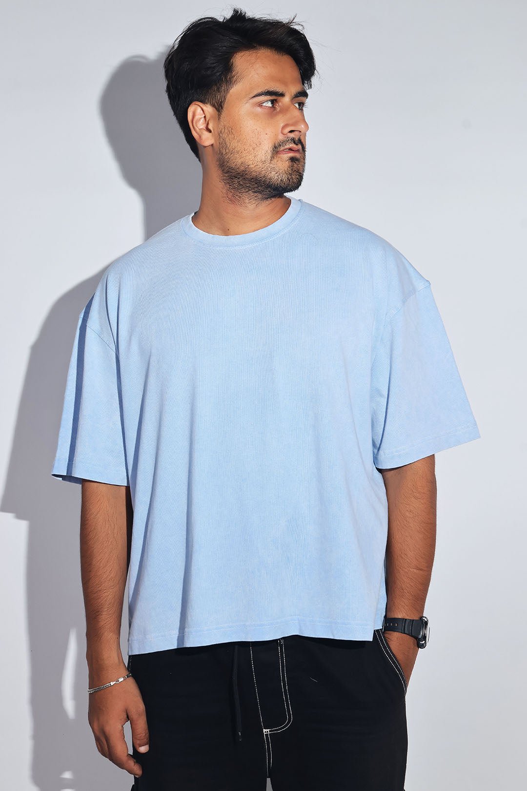 Blue Acid Washed Oversized Tee - Savys - 