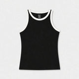 Contrast Rib Tank Top - Black - Savys Retail -