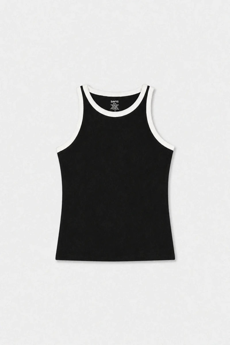 Contrast Rib Tank Top - Black - Savys Retail -