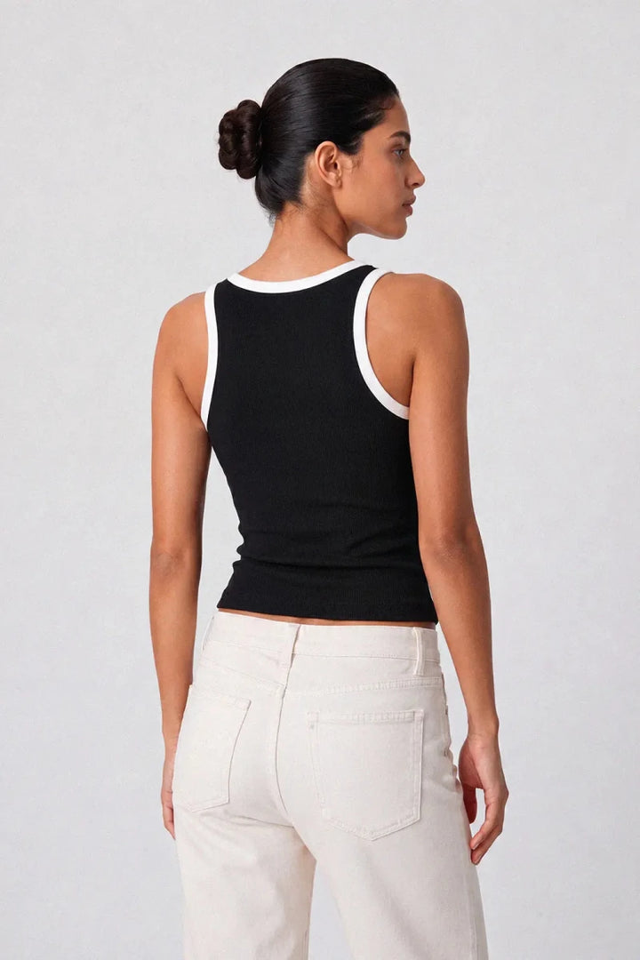 Contrast Rib Tank Top - Black - Savys Retail -