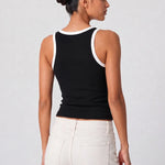 Contrast Rib Tank Top - Black - Savys Retail -