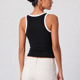 Contrast Rib Tank Top - Black - Savys Retail -