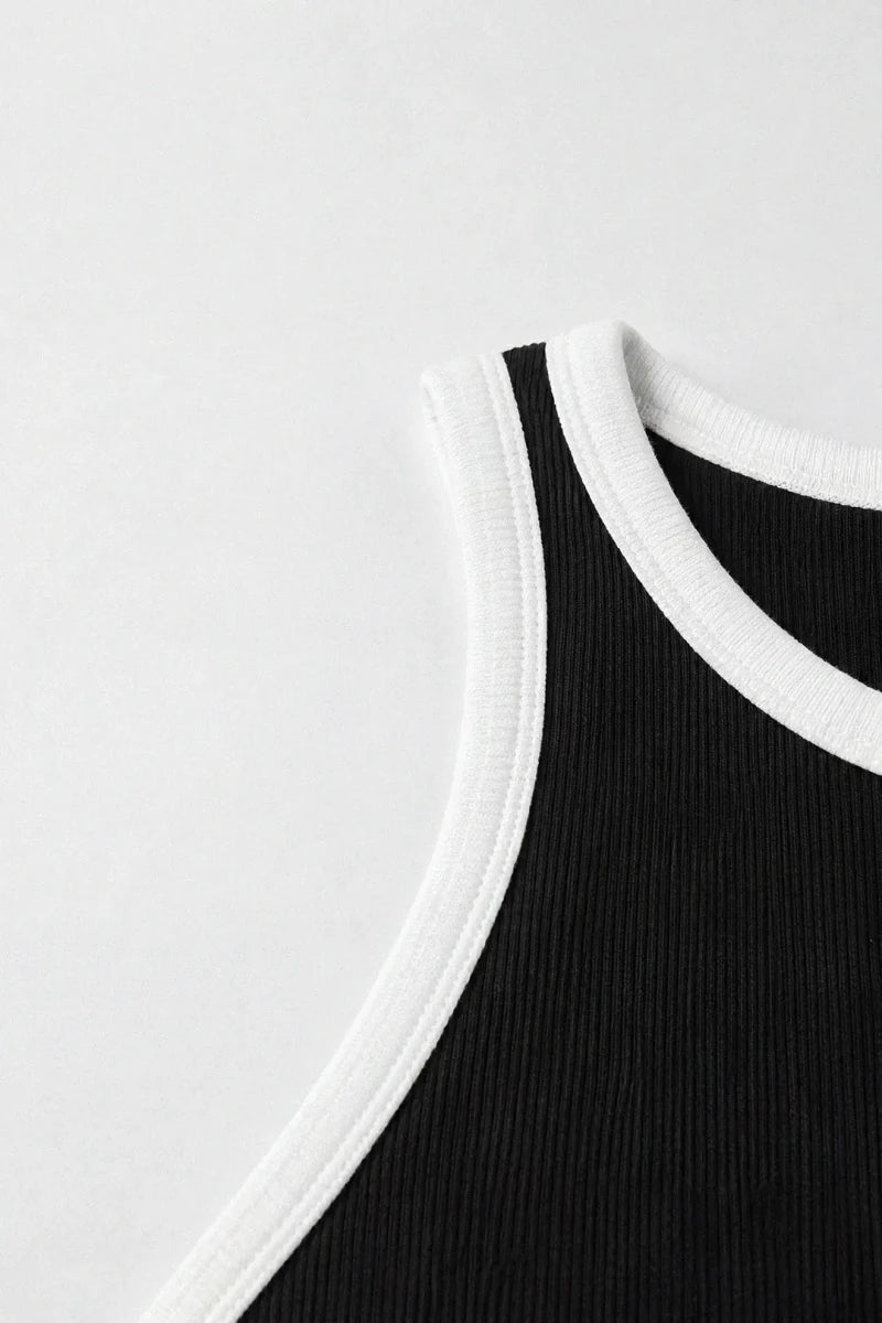 Contrast Rib Tank Top - Black - Savys Retail -