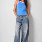 Contrast Rib Tank Top - Blue - Savys Retail -