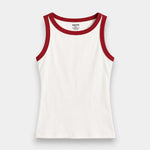 Contrast Rib Tank Top - Cream&Red - Savys Retail -
