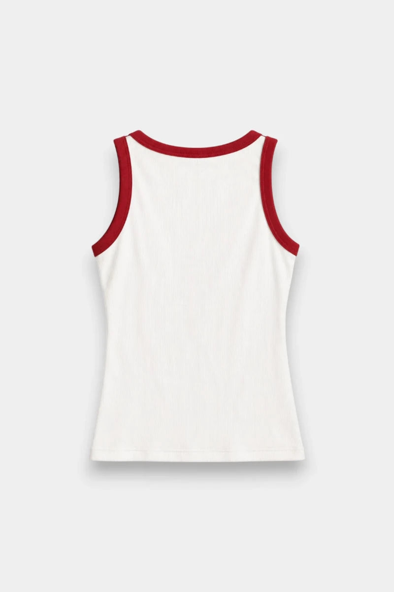 Contrast Rib Tank Top - Cream&Red - Savys Retail -