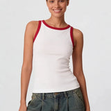 Contrast Rib Tank Top - Cream&Red - Savys Retail -
