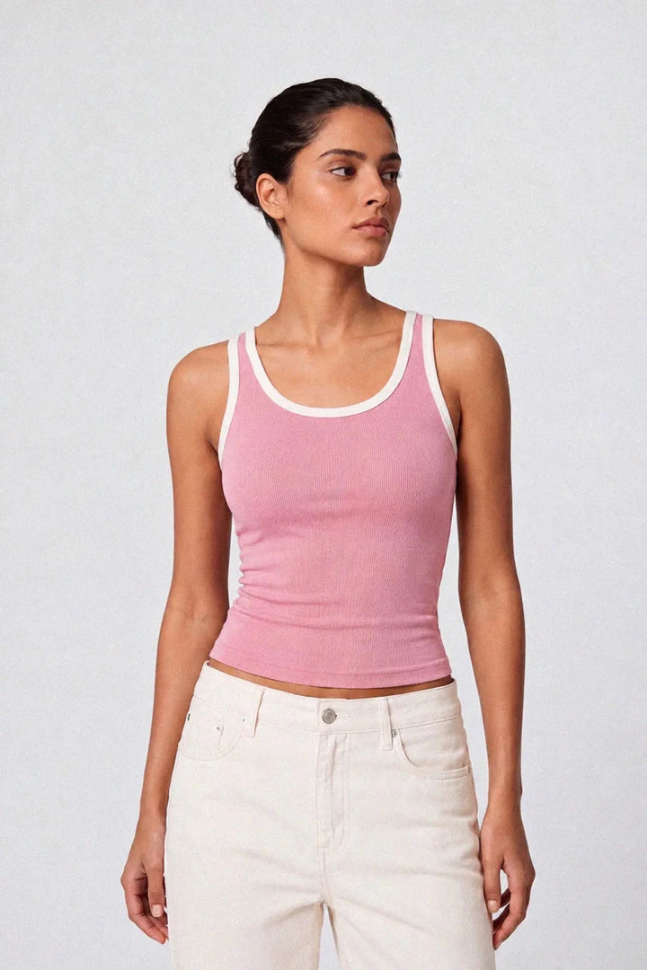 Contrast Rib Tank Top - Deep Pink - Savys Retail -