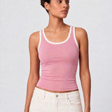Contrast Rib Tank Top - Deep Pink - Savys Retail -