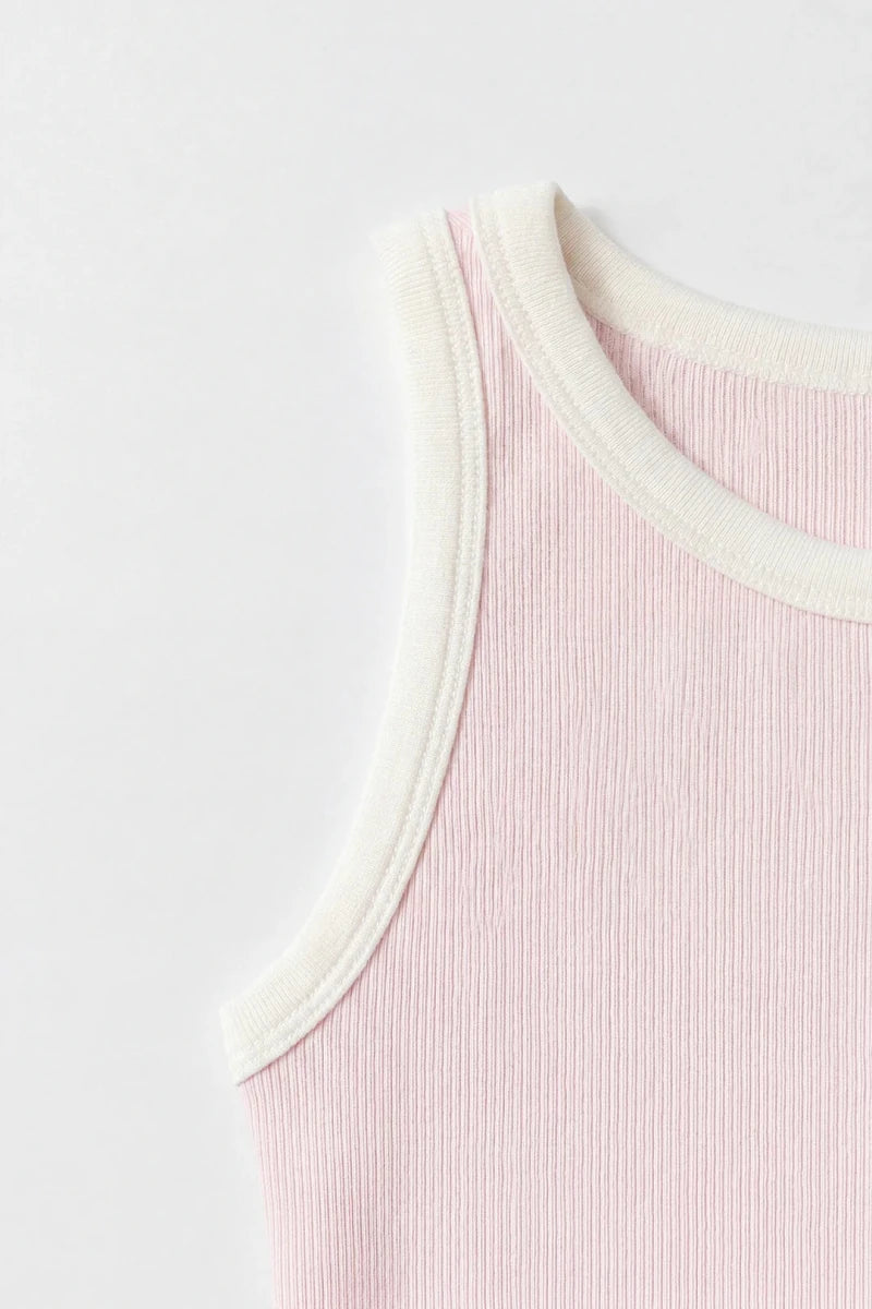 Contrast Rib Tank Top - Light Pink - Savys Retail -