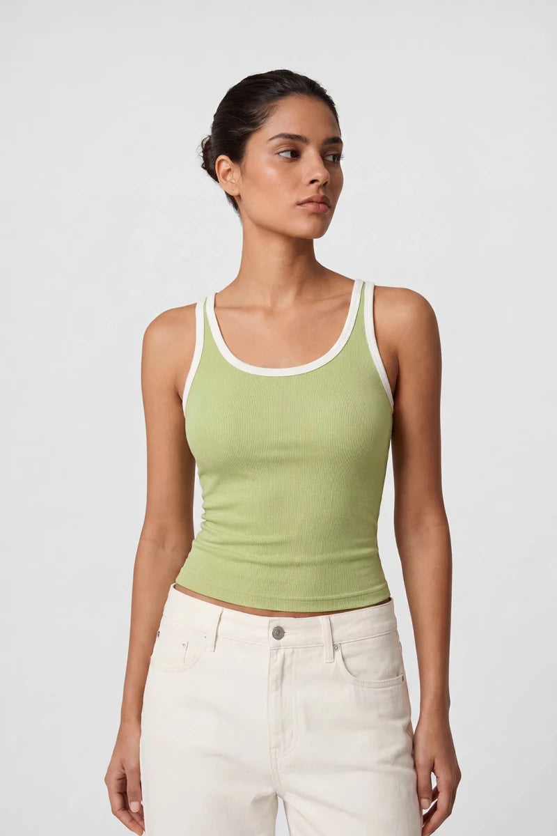 Contrast Rib Tank Top - Olive - Savys Retail -