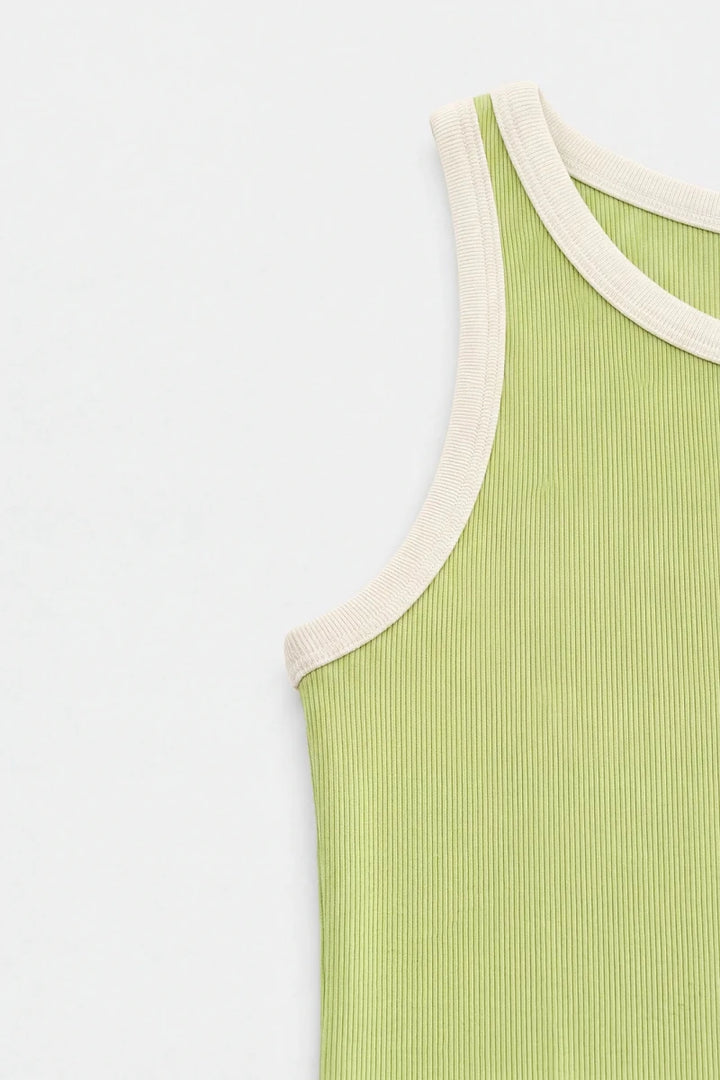 Contrast Rib Tank Top - Olive - Savys Retail -