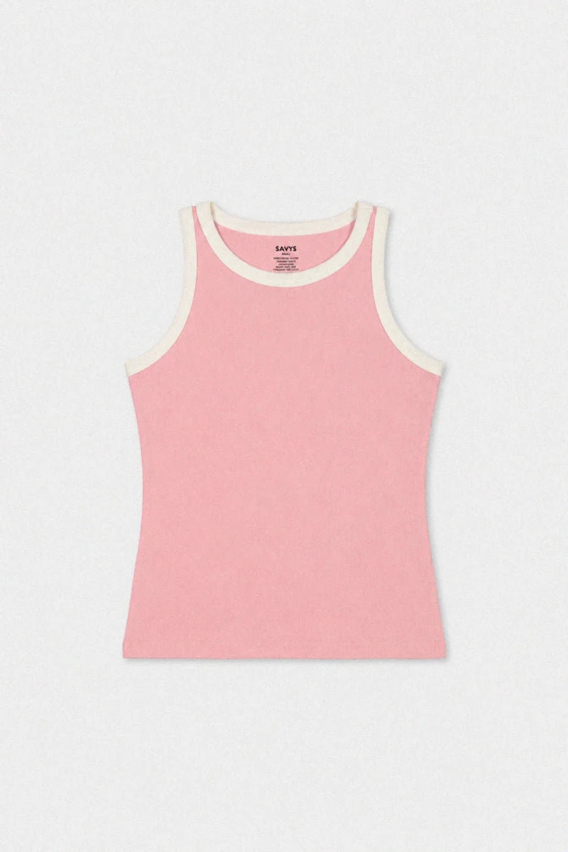 Contrast Rib Tank Top - Pastel Pink - Savys Retail -