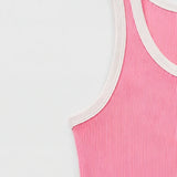 Contrast Rib Tank Top - Pastel Pink - Savys Retail -