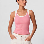 Contrast Rib Tank Top - Pastel Pink - Savys Retail -
