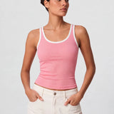 Contrast Rib Tank Top - Pastel Pink - Savys Retail -
