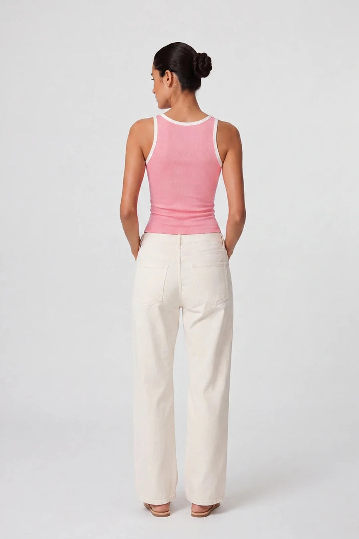 Contrast Rib Tank Top - Pastel Pink - Savys Retail -