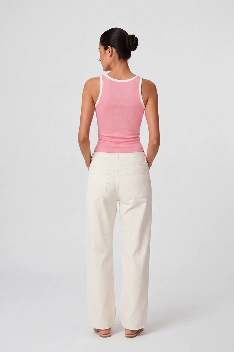 Contrast Rib Tank Top - Pastel Pink - Savys Retail -