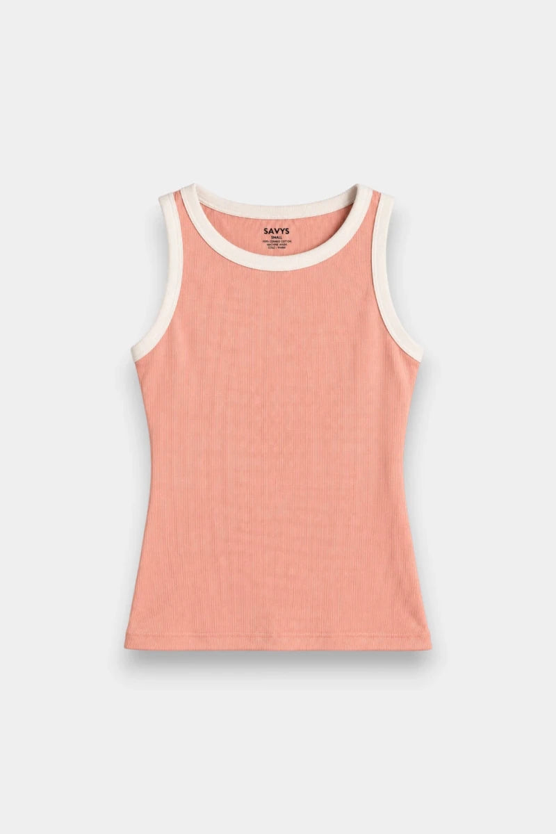 Contrast Rib Tank Top - Peach - Savys Retail -
