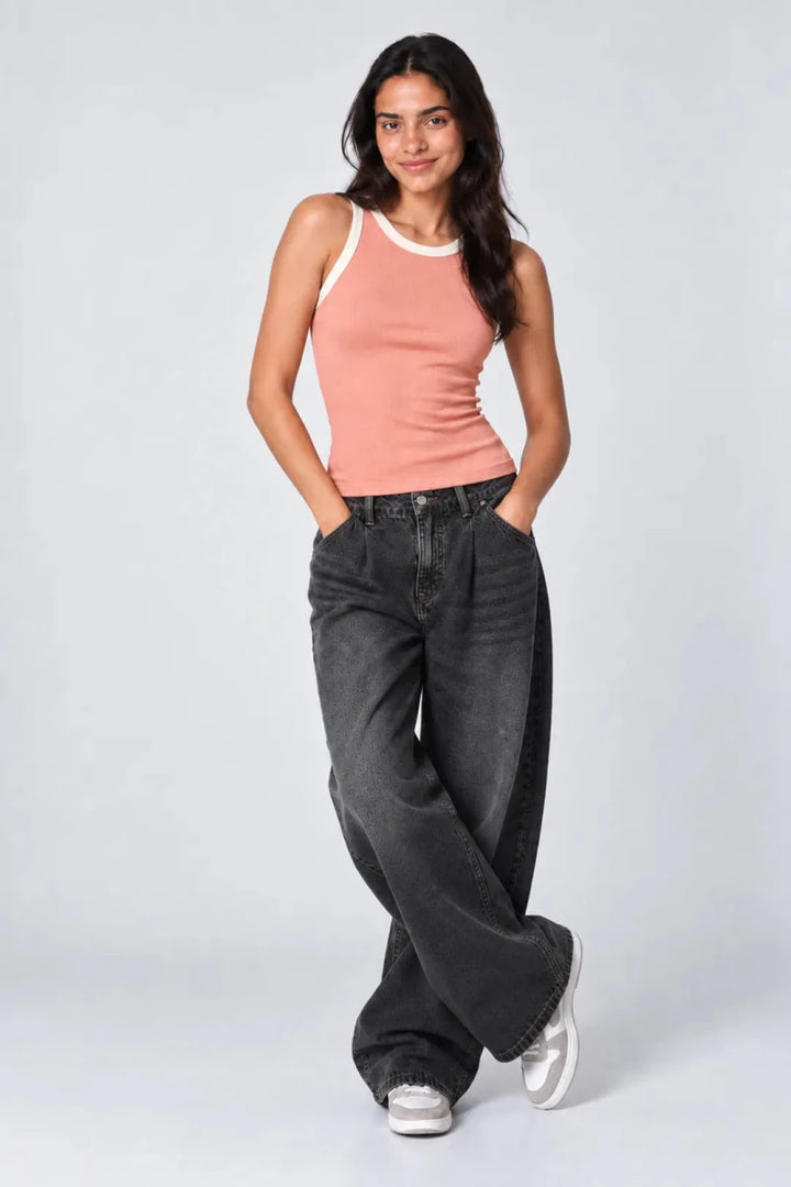 Contrast Rib Tank Top - Peach - Savys Retail -