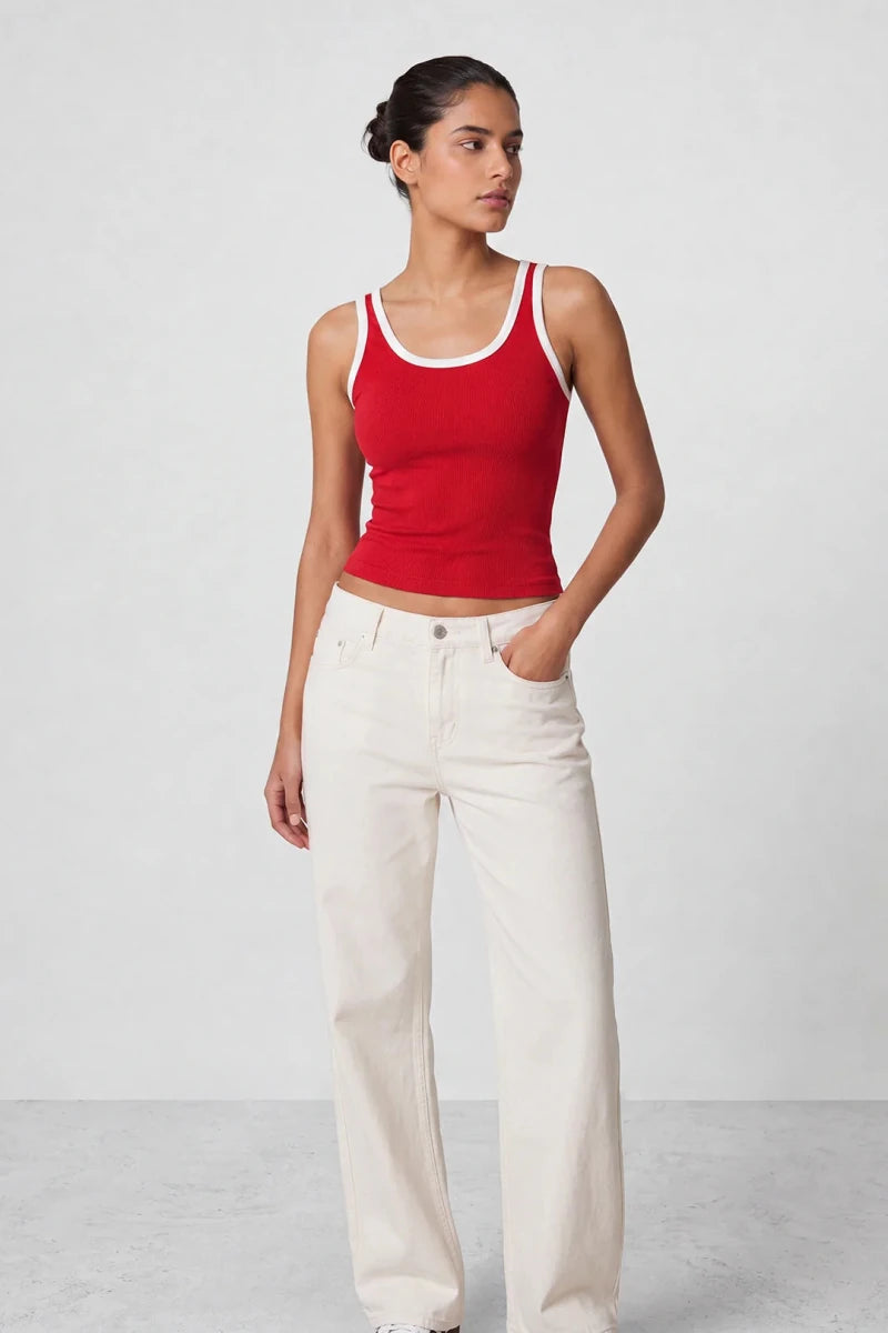 Contrast Rib Tank Top - Red - Savys Retail -