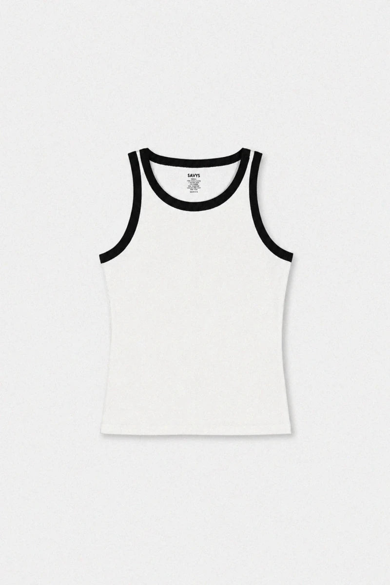 Contrast Rib Tank Top - White - Savys Retail -
