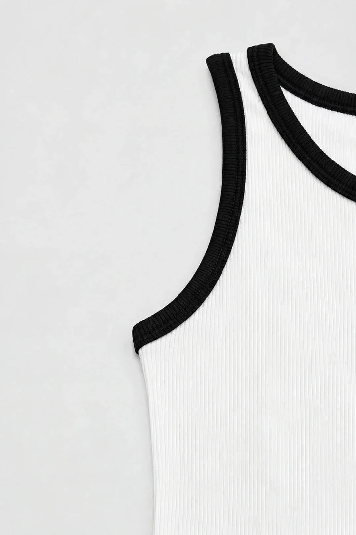 Contrast Rib Tank Top - White - Savys Retail -