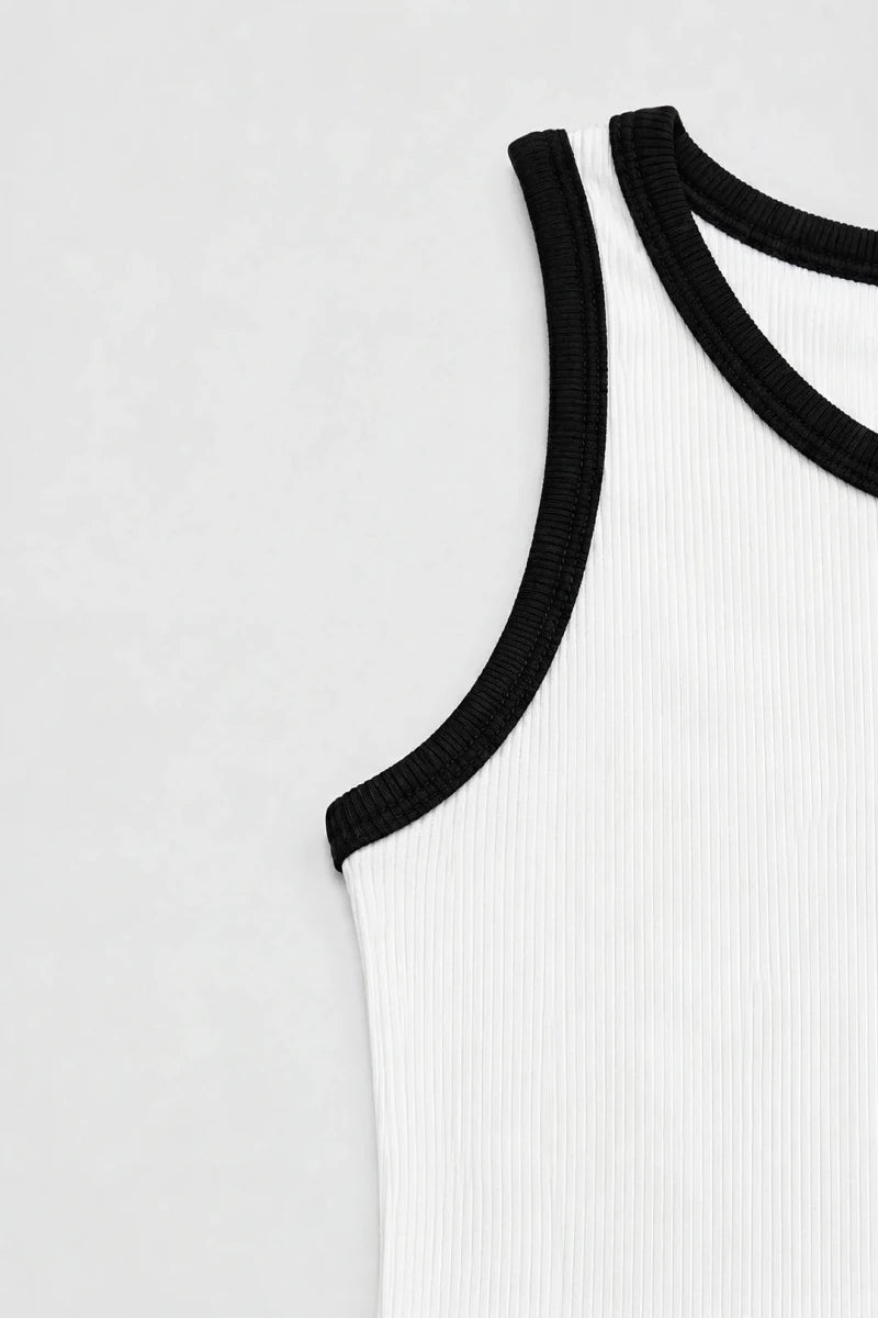 Contrast Rib Tank Top - White - Savys Retail -