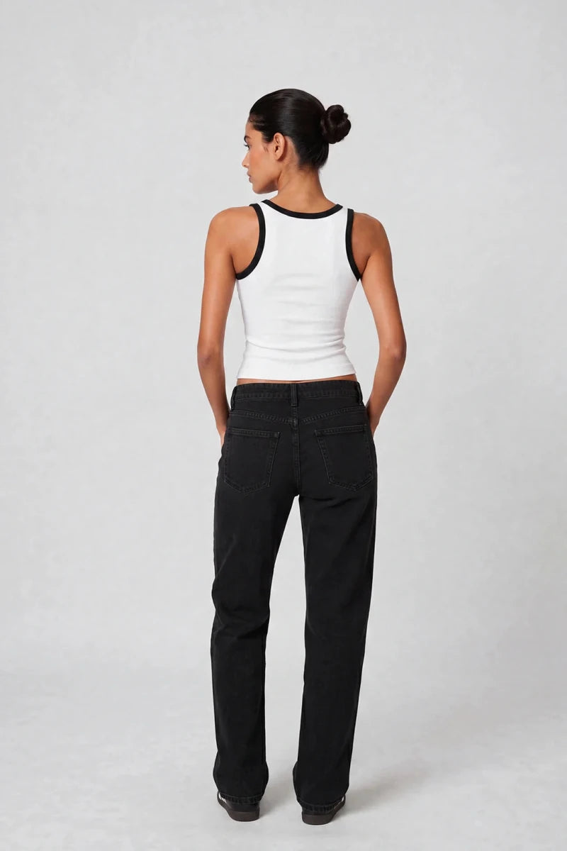 Contrast Rib Tank Top - White - Savys Retail -