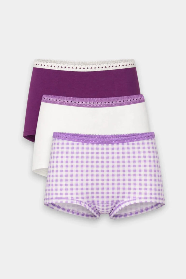 Girls Boxer (Pack of 3) - Lilac Lace Checks - Savys Retail -